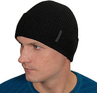 Утепленная зимняя шапка для мужчины с отворотом, мужская вязаная флисовая шапка на зиму черного цвета