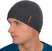 Утепленная шапка для мужчин на зиму с подкладкой, Зимняя мужская вязаная шапка с отворотом серого цвета