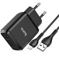 Зарядний пристрій мережевий HOCO Lightning cable Speedy dual port charger set N7 <unk> 2USB, 2.1 A<unk> (Safety