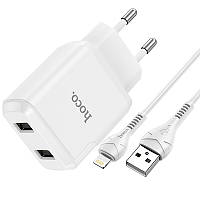 Зарядний пристрій мережевий HOCO Lightning cable Speedy dual port charger set N7 <unk> 2USB, 2.1 A<unk> (Safety