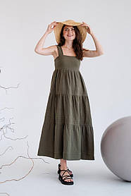 Мусліновий сарафан для вагітних з регульованими бретелями колір хакі 42