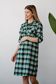 Клітчата сукня - сорочка для вагітних і годуючих мам бавовняна зелена 42