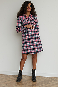 Сукня - сорочка в клітинку рожева для вагітних і годуючих мам бавовняна 42