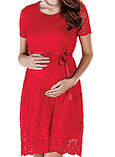 Гіпюрова червона сукня для вагітних з атласною стрічкою, фото 3