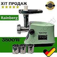 Мясорубка электрическая Rainberg 3800W с насадками и реверсом Мощная электромясорубка для дома