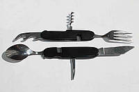 Туристичний набір столових приладів вилка, ложка, ніж, відкривачка, штопор (1400)