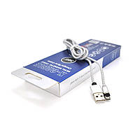 Магнітний кабель PiPo USB 2.0 /Lighting, 1m, 2А, тканинна оплетка, броньований, знімач, Silver