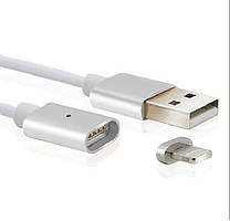 Магнітний кабель USB 2.0/Lighting, 1 m, 2 А, індикатор заряду, тканинне обплетення, знімач, Silver (під