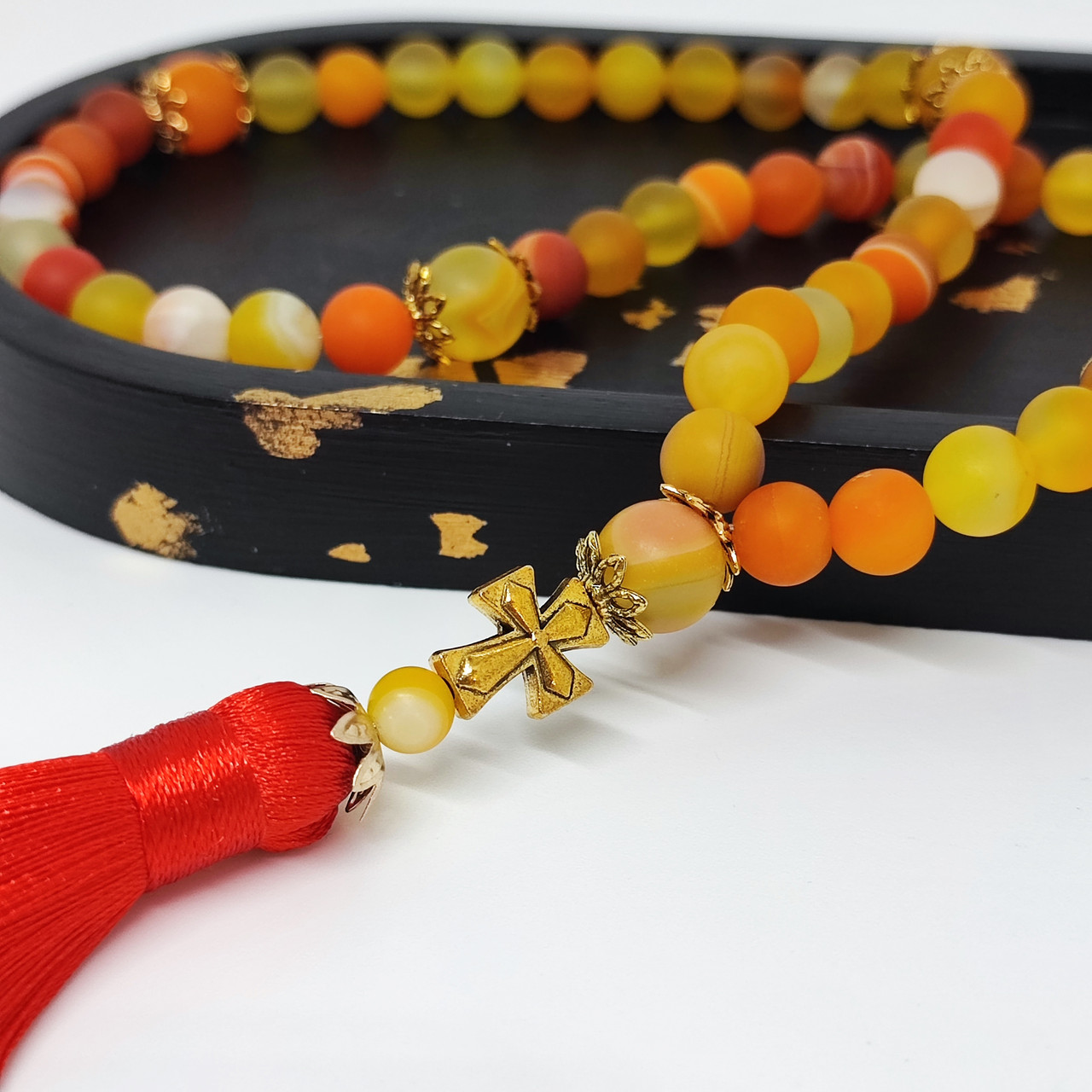 Чітки з каменя жовтого агату на 50 бусин, фото 1