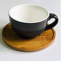 Керамическая чашка с бамбуковым блюдцем для чая "Стокгольм-колор", 300мл