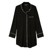 Женская черная шелковая домашняя рубашка ночнушка ночная сорочка ночная рубашка на пуговицах