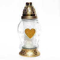 Лампадка сердце со свечой стеклянная 24 см с пластиковой крышкой лампада