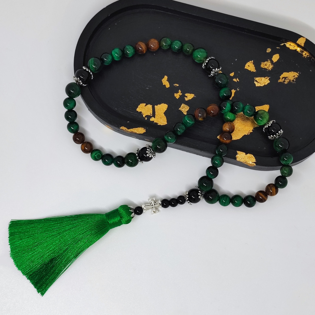 Чітки з оніксу, соколиного ока і тигрового ока на 50 бусин, фото 1