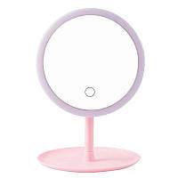 Дзеркало з LED підсвічуванням кругле W8 Настільне дзеркало для макіяжу Pink h
