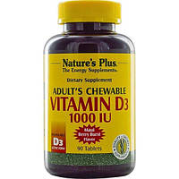 Витамин D Nature's Plus Adult's Chewable Vitamin D3 1000UI 90 Tabs Maui Berry Burst Flavor NT ET, код: 7518051