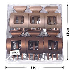 Краб бічний для волосся 10,5*6,1 см каучук 12 шт./пач. КОРИЧНІ
