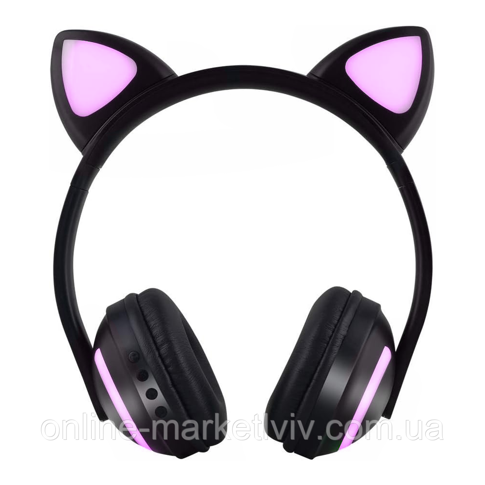 Бездротові навушники з котячими вушками та Bluetooth, Y47, Чорні / Дитячі навушники з LED підсвічуванням