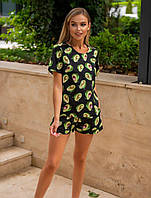 Легкая женская домашняя пижама футболка и шорты с принтом авокадо; размер: 42, 44, 46, 48, 50, 52