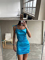 Женское приталенное платье на бретельках с регулировкой длинны (черный, голубой); размер: 40-42, 42-44