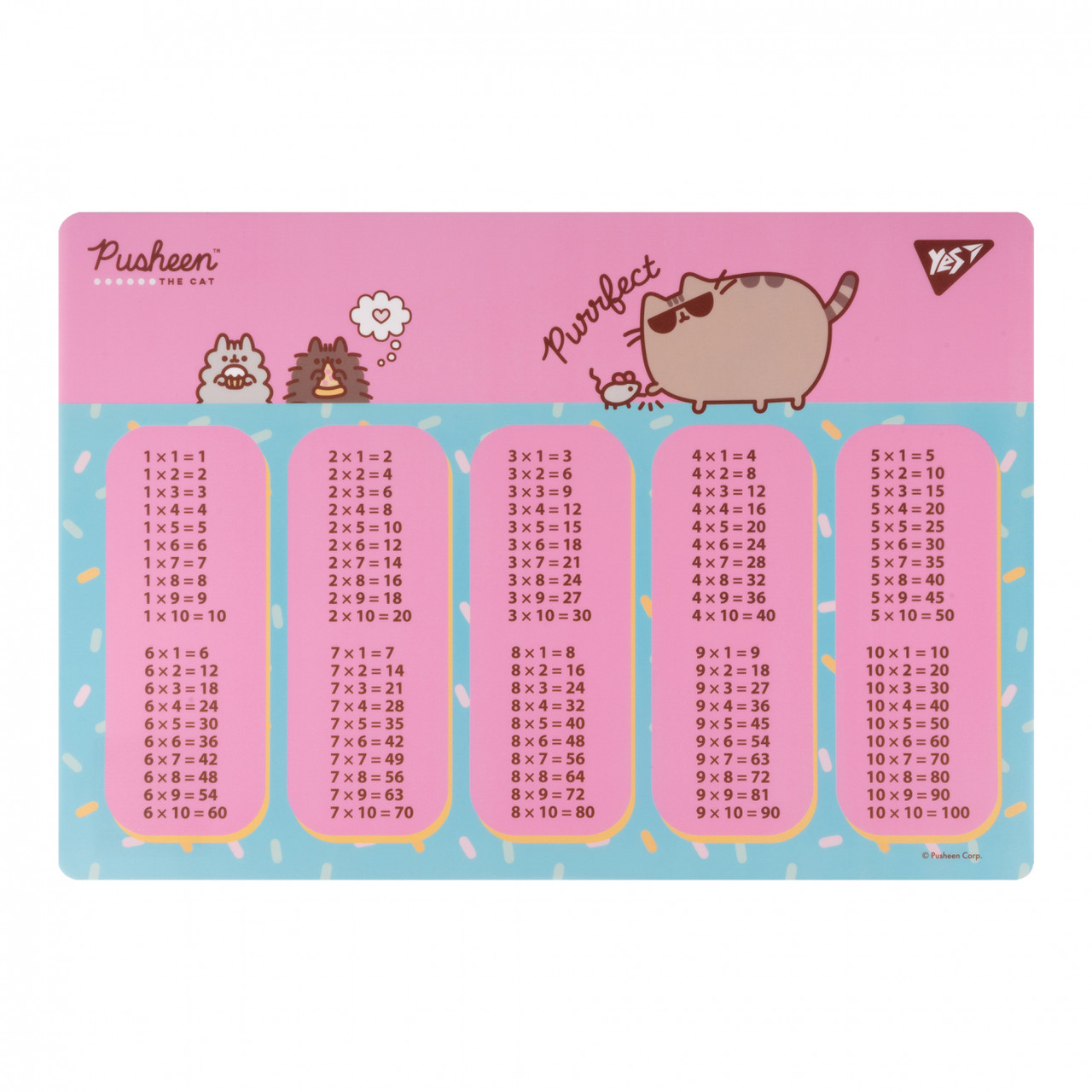 Подкладка для стола Yes Pusheen Purrfect с подсказками таблица умножения А3 492256, фото 1
