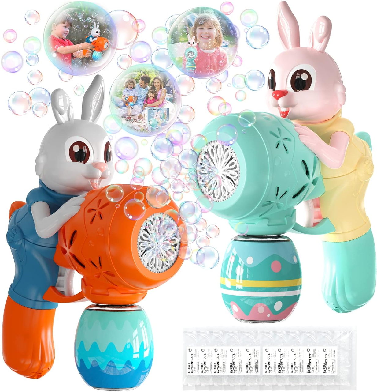 Bubble Guns Пістолети для мильних бульбашок 2 шт в комплекті із кроликами для дітей (генератор мильних бульбашок)