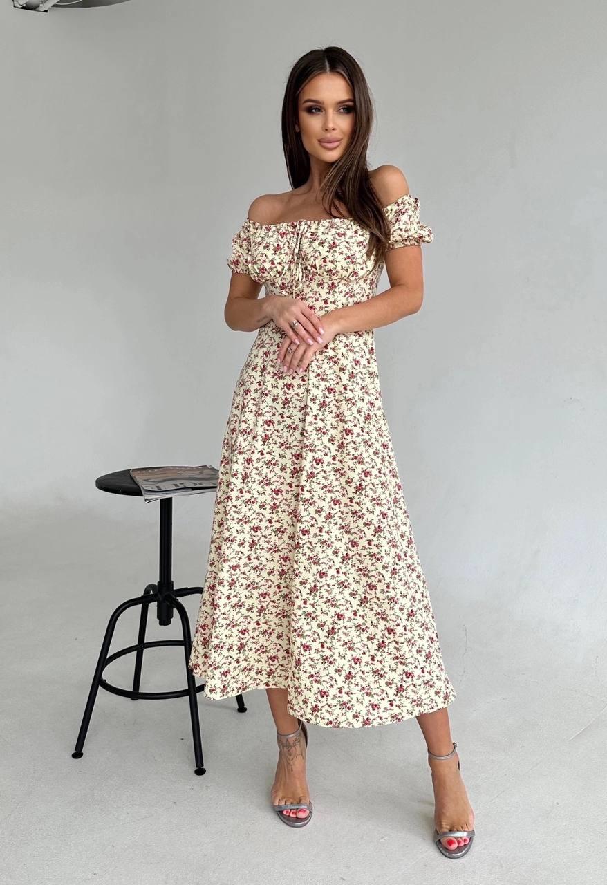 Літня сукня довга в корсетному стилі квіткового забарвлення 42-44 46-48, фото 1