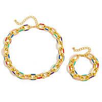 Комплект бижутерии женской украшения богемный цветной браслет и цепочка чокер (ожерелье) золотистый