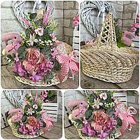 Пасхальная корзина с цветами, Н 30 см, 30*23 см, корзинка на Пасху, пасхальный декор.