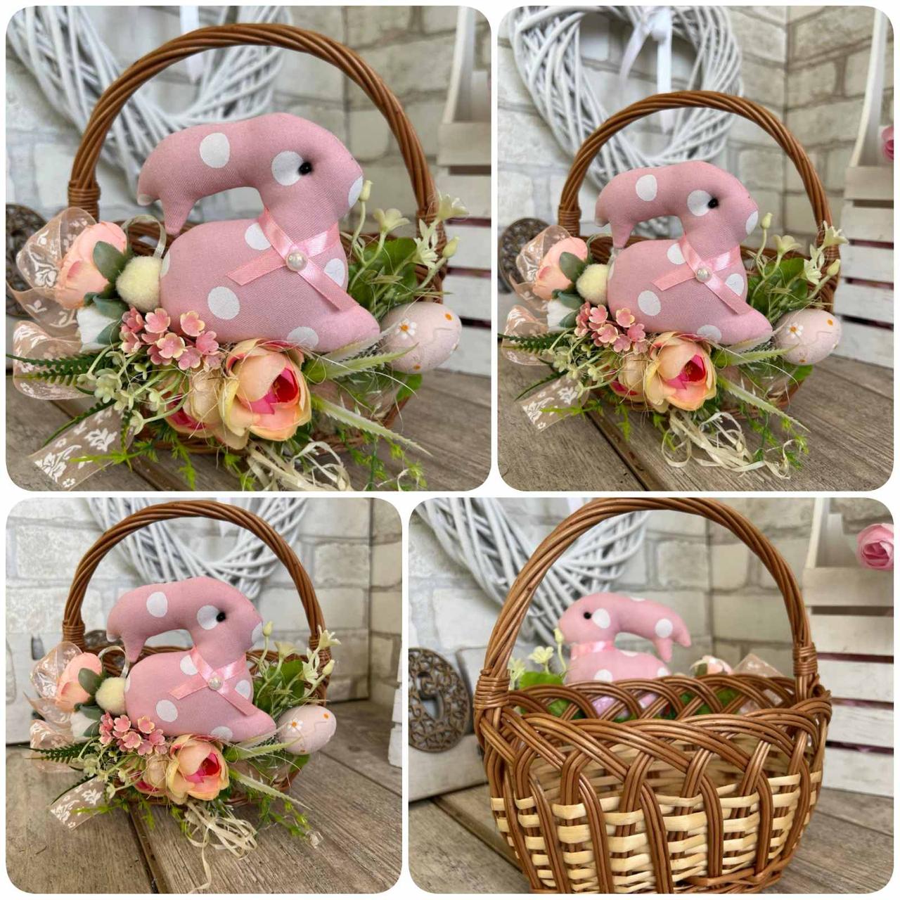 Великодній кошик з кроликом дитячий, Н з ручкою 20 см, пасхальний декор., фото 1