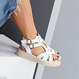 Білі шкіряні босоніжки римлянки натуральна шкіра флотар низький хід взуття жіноче, фото 7