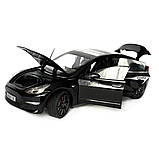 Машинка металева Tesla Model 3 Тесла чорна 1:24 звук світло інерція відкр двері багажник капот гумові колеса 20,5*8*7см (AP-2064), фото 4