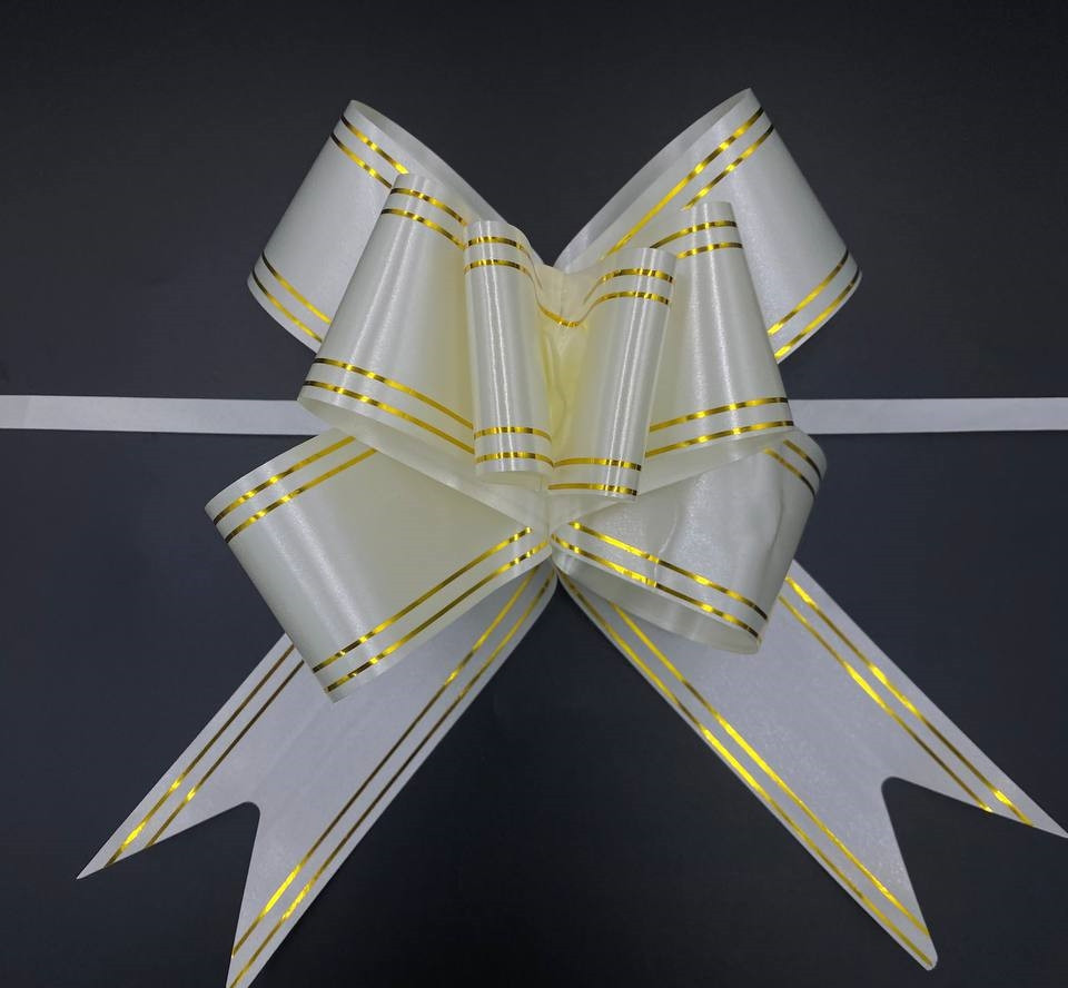 Подарункові бантики / Бант-затяжка / Упаковка -10 шт / 66*4,4см / У зібраному вигляді - 21,5*11 см / Айворі, фото 1