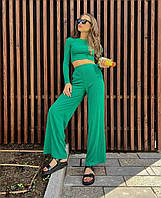 Модний жіночий костюм літній топ та штани зелений Новинка 2024