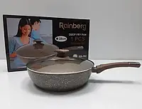 Сковородка с крышкой 28 см Rainberg с Антипригарным покрытием Мраморным Сковорода 2413