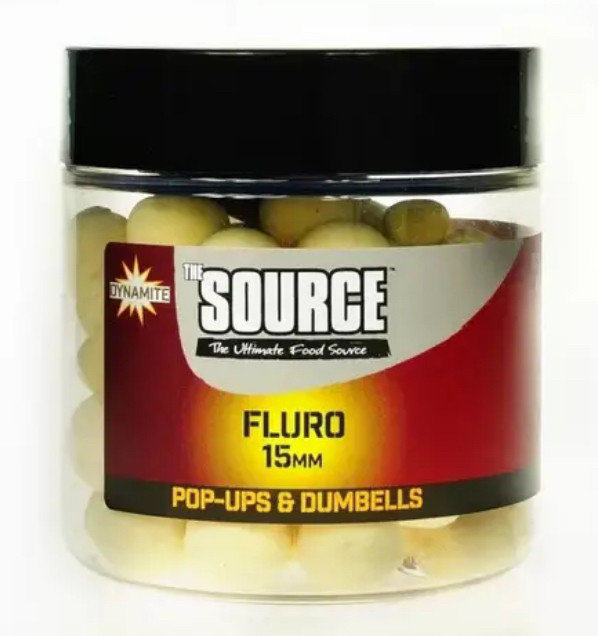 Бойлі поп-ап Dynamite Baits Source White Fluro Pop-Ups and Dumbells 15 mm