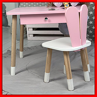 Набор красивой детской мебели стульчик и столик с ящичком, деревянный столик и стульчик дошкольный для игр Вариант 2