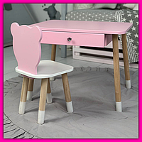 Набор красивой детской мебели стульчик и столик с ящичком, деревянный столик и стульчик дошкольный для игр Вариант 4