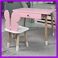 Дитячий стіл із нішами стілець дерев'яний комплект, гарний і яскравий столик і стільчик дитині для малювання та ігор