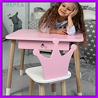 Комплект мебели столик детский с ящичком и стульчиком, набор мебели малышу для творчества игр и обучения Вариант 3
