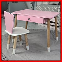 Дитячий яскравий стіл із дерева зі стільчиком, універсальний набір красивих меблів для занять та навчання дитині Варіант 4