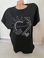 Женская черная нарядная футболка 56-60р