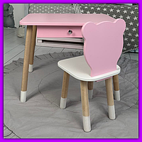 Детский стол с нишами стул деревянный комплект, красивый и яркий столик и стульчик ребенку для рисования и игр Вариант 4