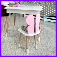 Детский стол со стульчиком деревянный для рисования, набор универсальной детской мебели для творчества ребенка Розовый
