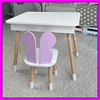 Детский стол со стульчиком деревянный для рисования, набор универсальной детской мебели для творчества ребенка Фиолетовый