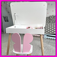 Стол и стул с нишей для ребенка и малыша, комплект деревянной яркой детской мебели для занятий творчества Розовый