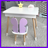 Стол и стул с нишей для ребенка и малыша, комплект деревянной яркой детской мебели для занятий творчества Фиолетовый