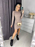 Елегантна жіноча сукня коротка в обтяжку сіра сукня з ангори з довгим рукавом стильна міні сукня, фото 5