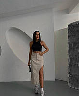 Женская юбка с вырезом ; Цвет бежевый ; Размер 42 , 44 , 46