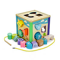 Детский развивающий центр-игрушка MD 1889 Деревянный сортер-куб с разными фигурками