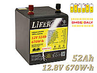 Літієвий акумулятор LiFeR 12V 50Ah 670W·h LiFePO4. Тяговий акумулятор для інвертора.